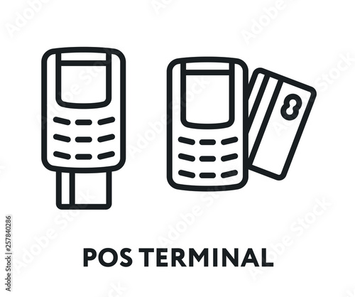 POS Terminal Device. Bank Card Payment. Flat Line Vector Icon