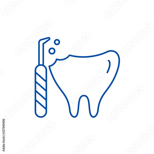 Treatment of caries line concept icon. Treatment of caries flat  vector website sign, outline symbol, illustration.