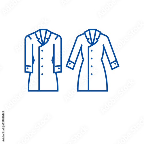 Trench coat line concept icon. Trench coat flat  vector website sign, outline symbol, illustration.