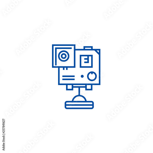 Video camera, gopro line concept icon. Video camera, gopro flat  vector website sign, outline symbol, illustration.