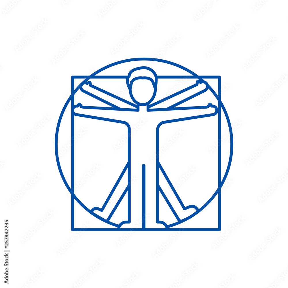 Vitruvian man line concept icon. Vitruvian man flat vector website sign ...