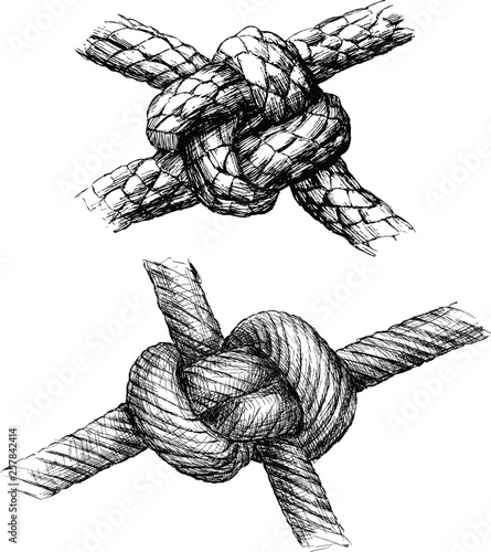 Hand drawings of various sea knots