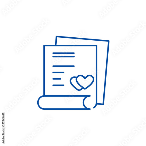 Wedding contract line concept icon. Wedding contract flat  vector website sign, outline symbol, illustration.