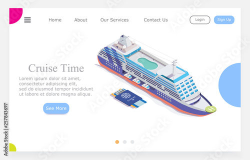 Vector illustration cruise ship isometric, white background.