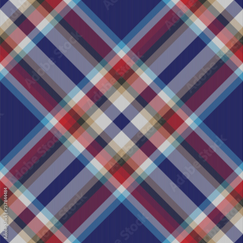 Seamless red-white-blue checkered diagonal pattern.