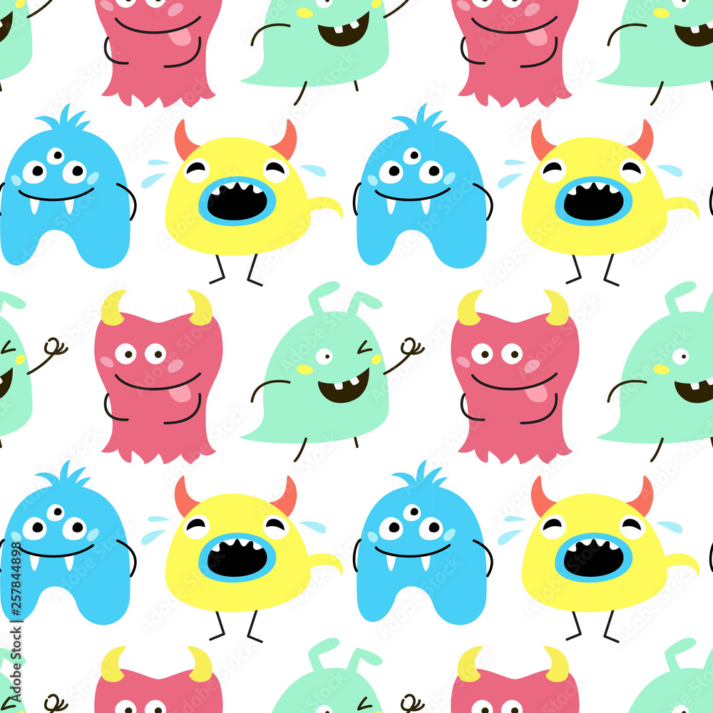 Seamless pattern with cartoon monsters. Seamless pattern with cartoon monsters.