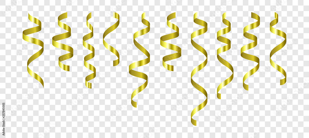 Set of yellow confetti on transparent background