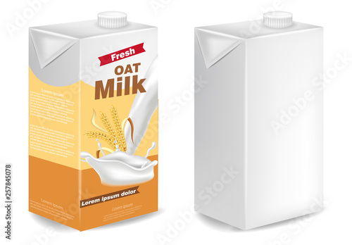 Oat milk packages isolated Vector realistic. Product placement mock up. Label design templates