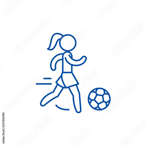 Womens football line concept icon. Womens football flat  vector website sign, outline symbol, illustration.
