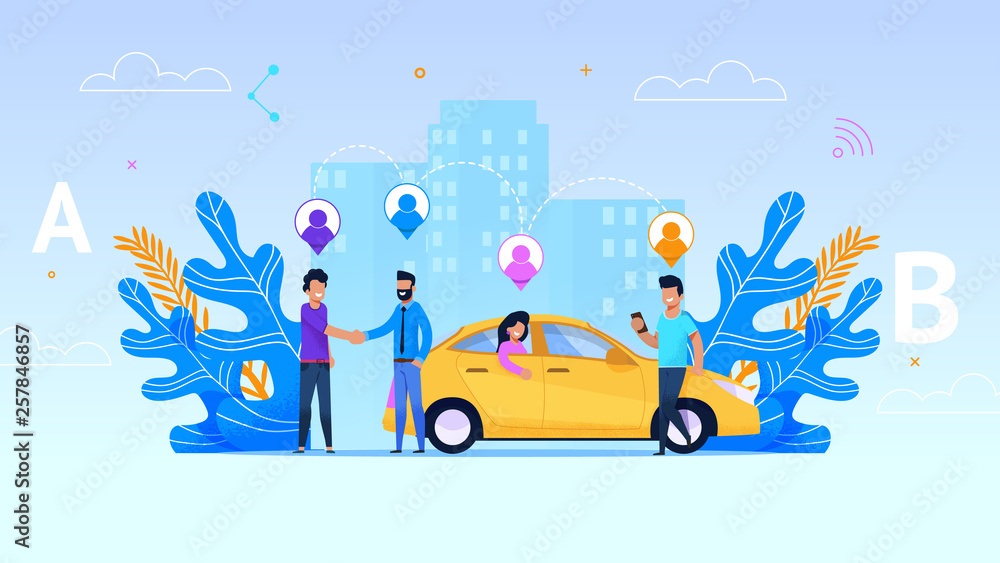 Car Sharing Service Illustration. Yellow Taxi. Car Sharing Service Illustration. Yellow Taxi.