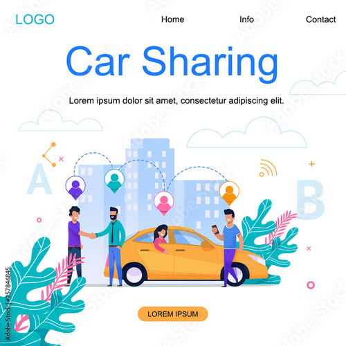 City Car Sharing Square Banner. Town Cab Business.