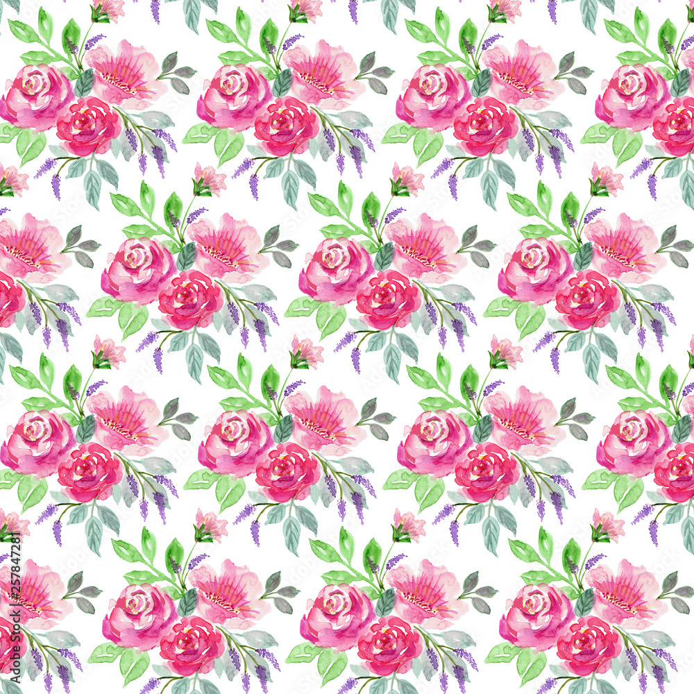Beautiful watercolor pink rose bouquet design elegant spring floral pattern