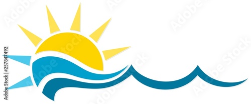 Sun and Blue Wave Symbol. 