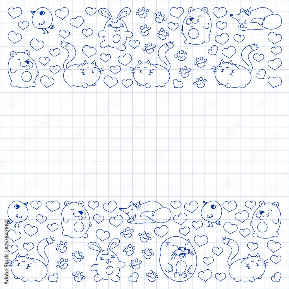 Vector set of beautiful round icons in the form of wild animals for children and design, print, cat ,bear, fox, bird ,hare or rabbit. Round animals with caption on white background in cage. Vector set of beautiful round icons in the form of wild animals for children and design, print, cat ,bear, fox, bird ,hare or rabbit. Round animals with caption on white background in cage.