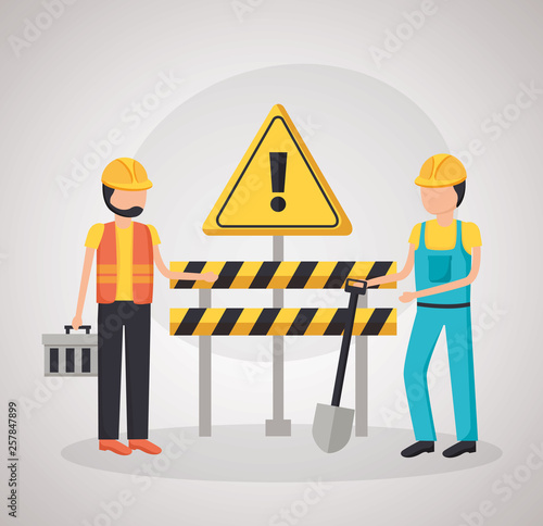 construction workers barrier shovel