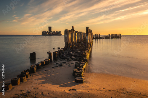 Ruins old military building on Baltic Sea in Babie Doly  Gdynia  Poland