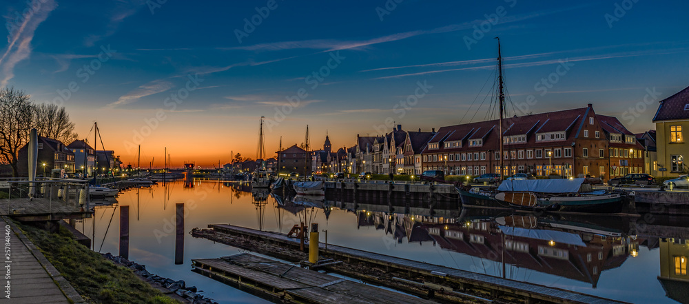 Harbour of Glueckstadt at the sunset