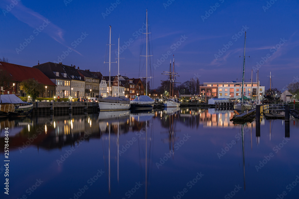 Harbour of Glueckstadt at the sunset