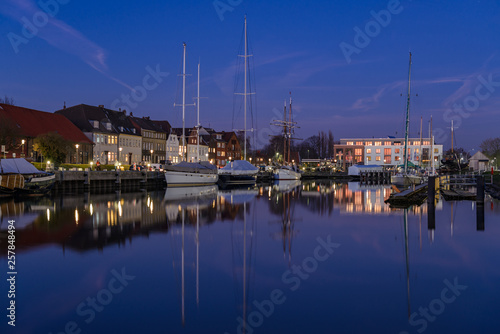 Harbour of Glueckstadt at the sunset