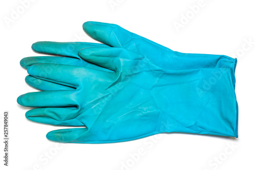 dirty household rubber glove on a white background, isolate 