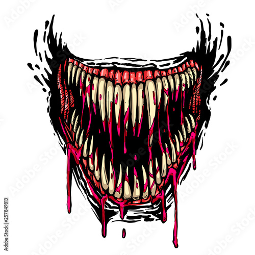 evil fanged jaw with dripping blood photo