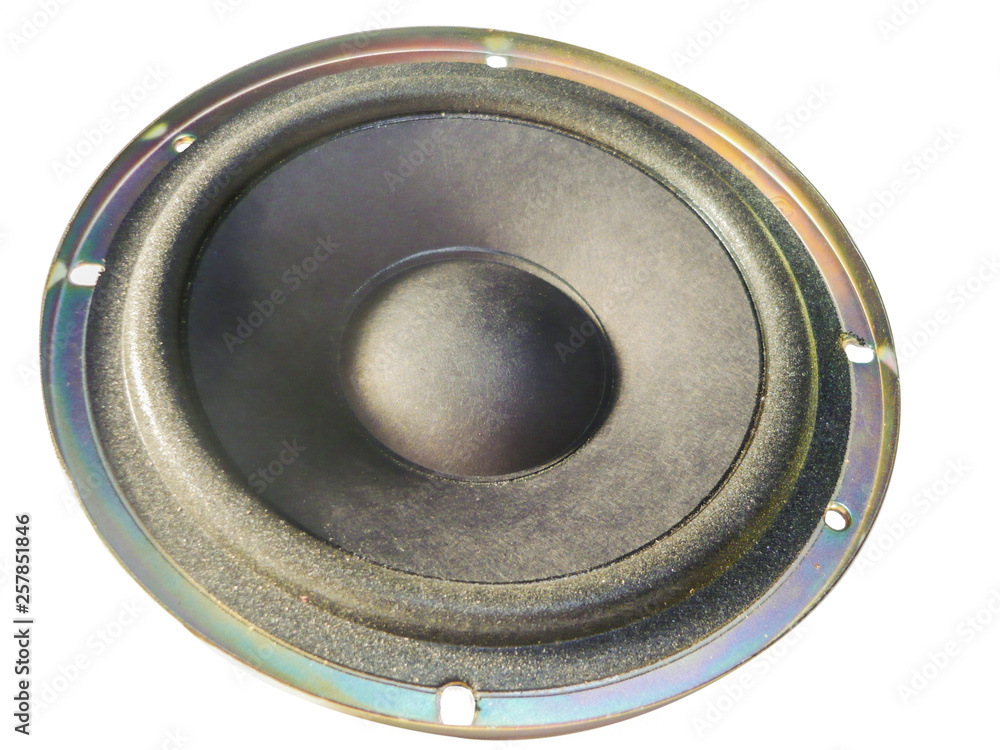 large powerful bass speaker on white background