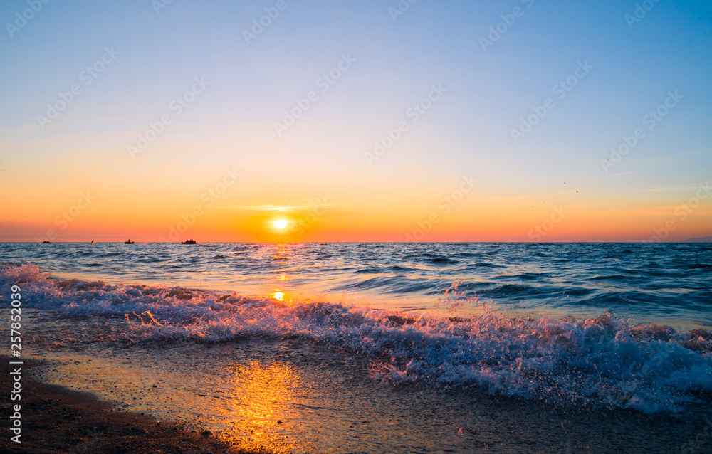 Sunset sky background on the beach summer concept background.