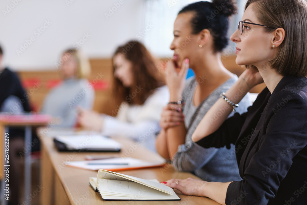 Obraz premium Multinational group of students in an auditorium