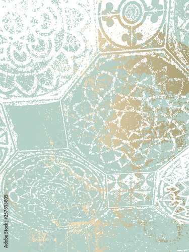 Arabesque motifs vintage gold pastel paint patina tile