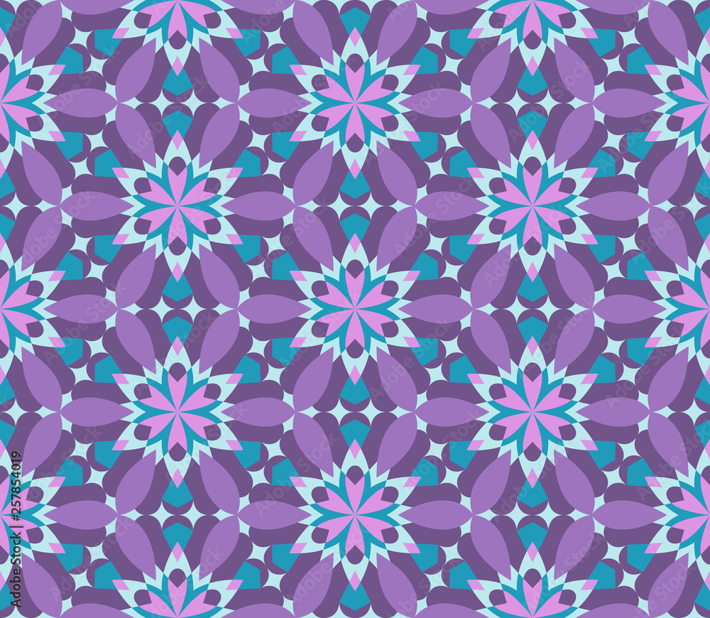Kaleidoscope seamless pattern in Turquoise, Violet and Pink Kaleidoscope seamless pattern in Turquoise, Violet and Pink