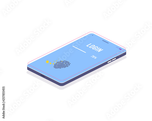 Finger touch scanner app. Protection system. Isometric template. ervice concept. Concept business technology vector illustration. Isometric in 3d style. Logo illustration. touch screen. isolated