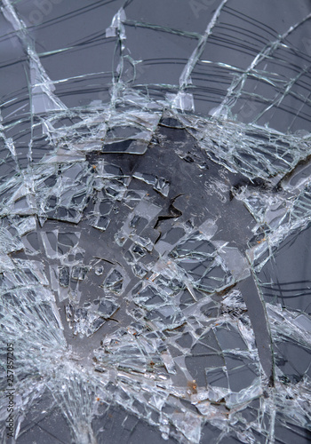 Broken car front windshield glass
