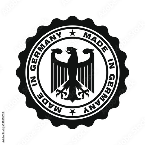 Stamp with text made in Germany. Logo german quality. Eagle in centre stamp. Icon premium quality. Label made in Germany. Vector illustration