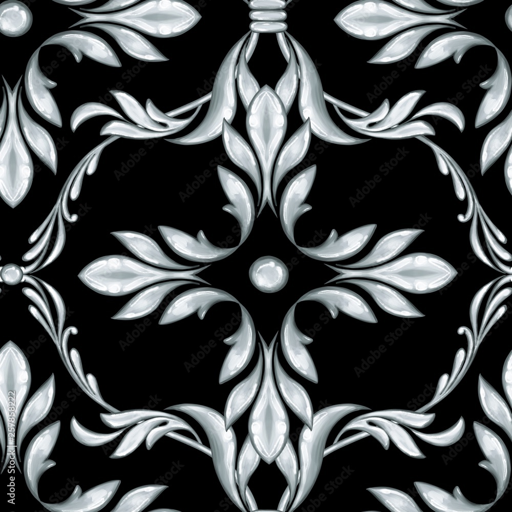 Seamless baroque pattern with abstract silver leaves Seamless baroque pattern with abstract silver leaves