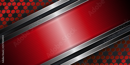 Geometric abstract textural red design with a metal frame with edging