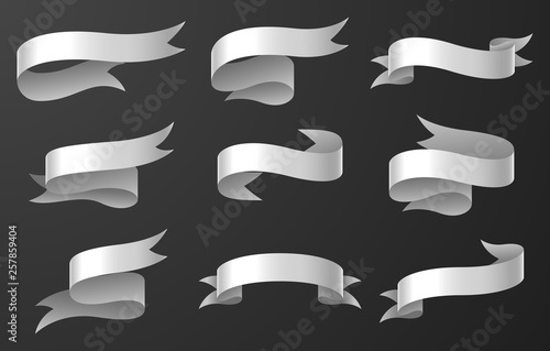 Set of white ribbon on gray background