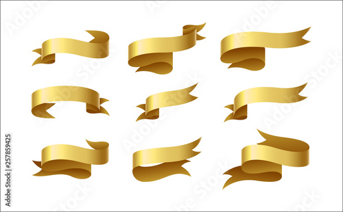 Set of gold ribbon on white background