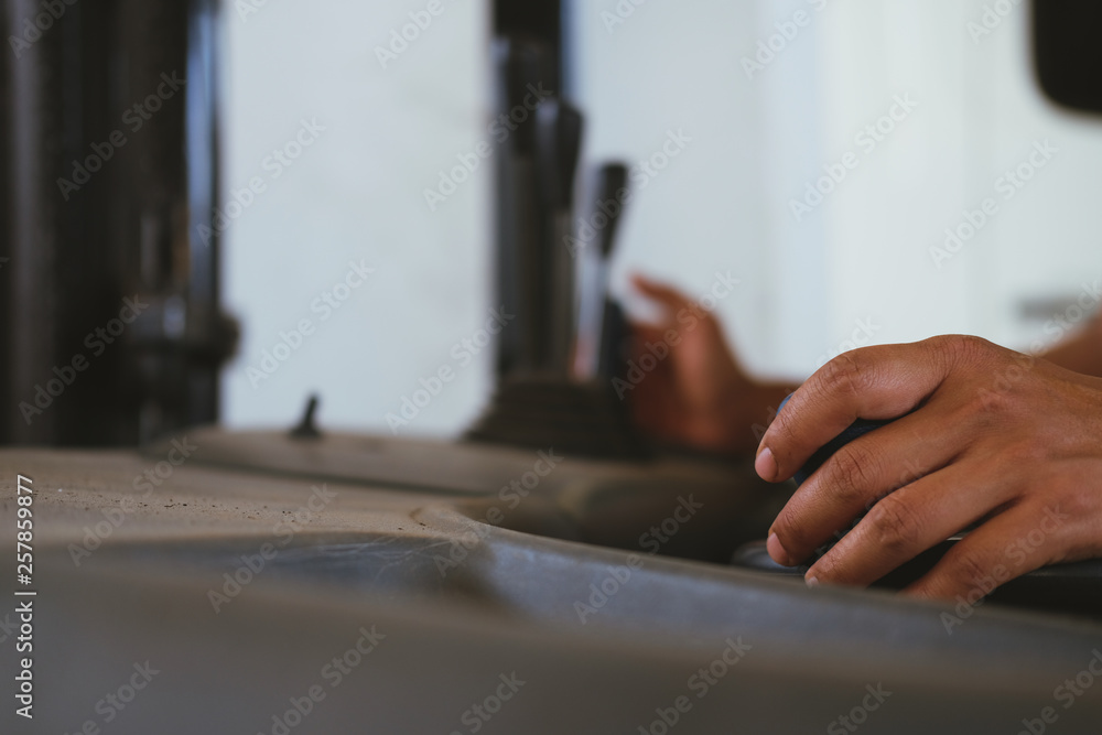 hand operating forklift truck in factory hand operating forklift truck in factory