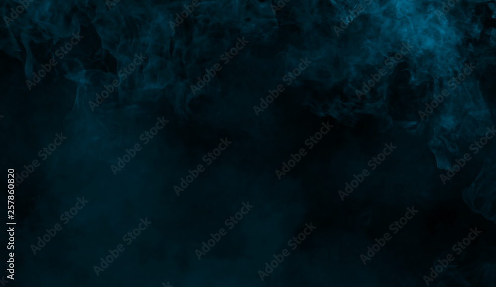 Abstract blue smoke steam moves black background . The concept of aromatherapy