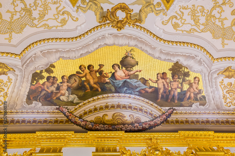 Fresco in The Catherine Palace, Baroque summer home of the Russian czars - Saint Petersburg, Russia
