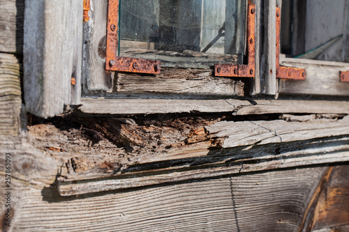 old rotten wooden window sill