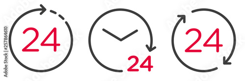 Vector 24 hours icons set. Support 24 hours a day. Round the clock on white isolated background.