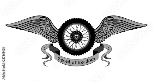 Vector image of a motorcycle wheel with two wings. Image on white background.