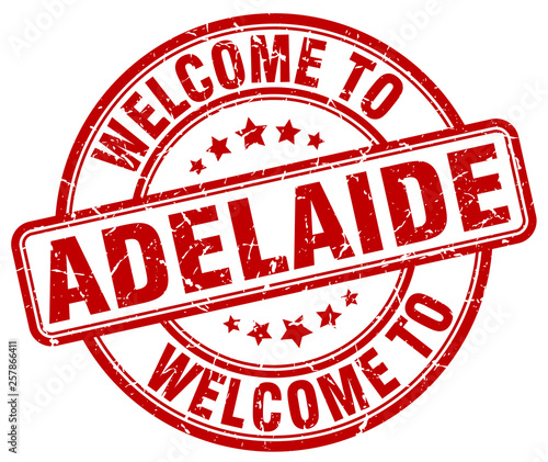 welcome to Adelaide red round vintage stamp