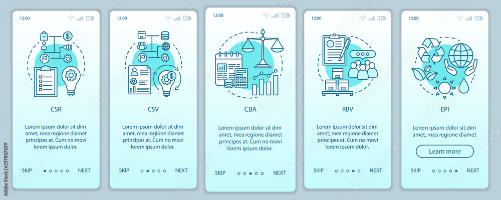 Business concepts, principles onboarding mobile app page screen template