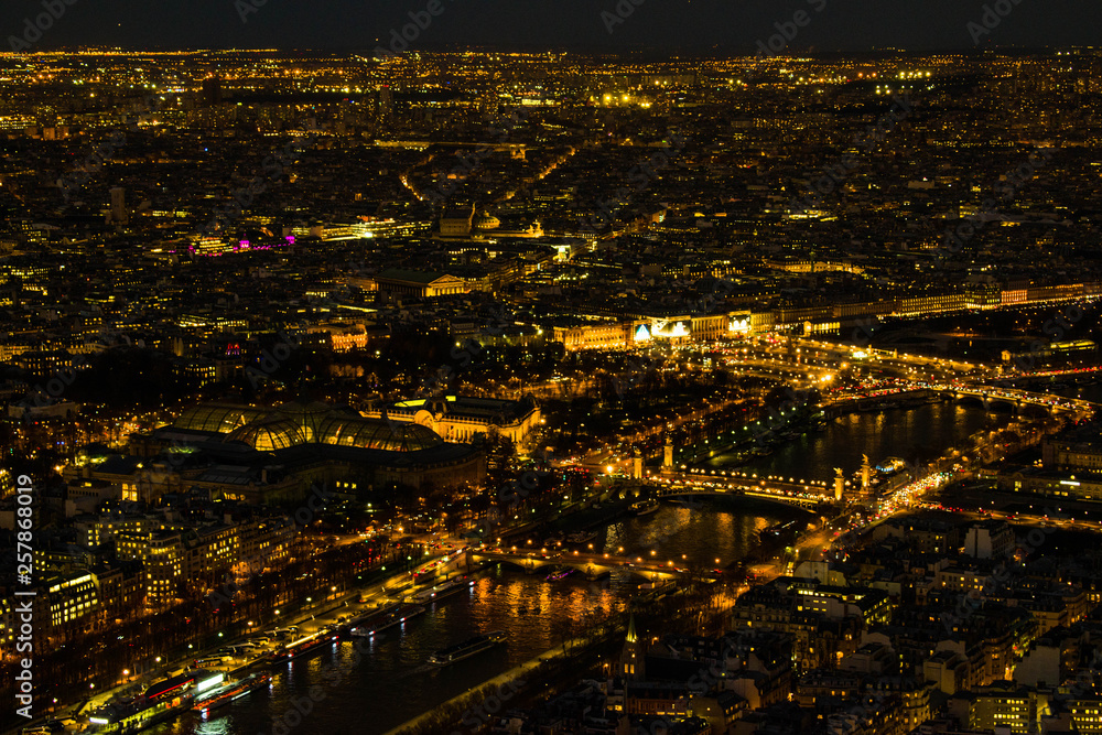 city at night view from Eiffel tower 