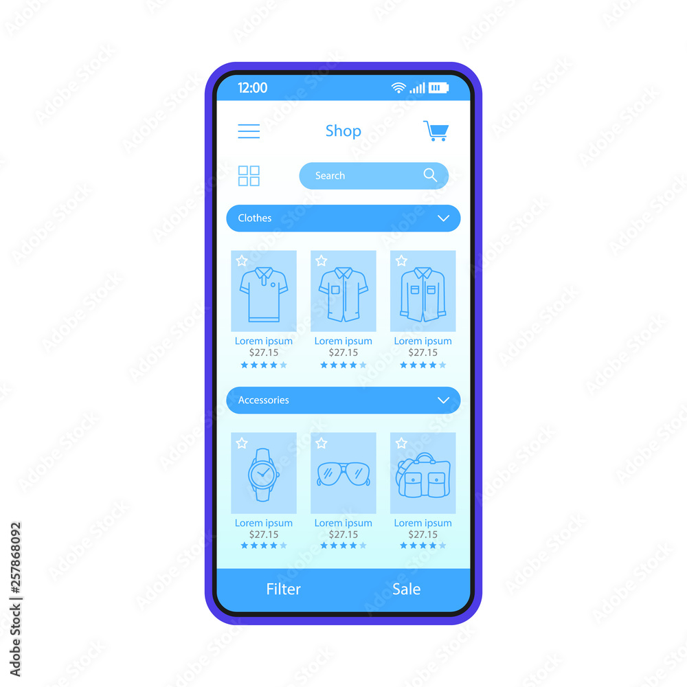 Online shopping app smartphone interface vector template Online shopping app smartphone interface vector template