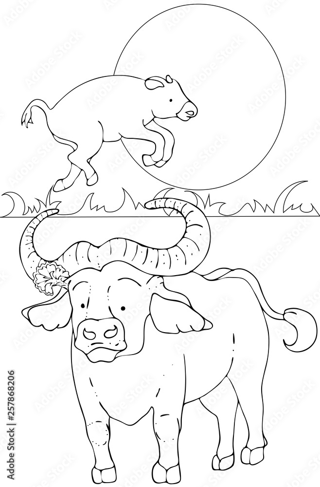 Coloring children, animals and children animals, bison. Coloring children, animals and children animals, bison.