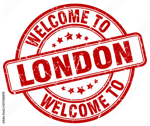 welcome to London red round vintage stamp