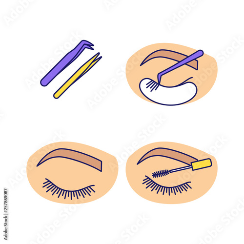 Eyelash extension color icons set
